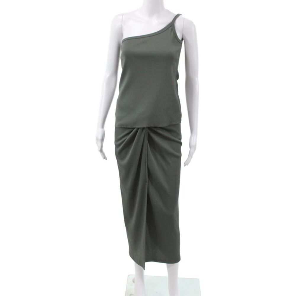 Kimberly Taylor Women Maxi Set Green Ribbed Knit One Shoulder Sleeveless Size M